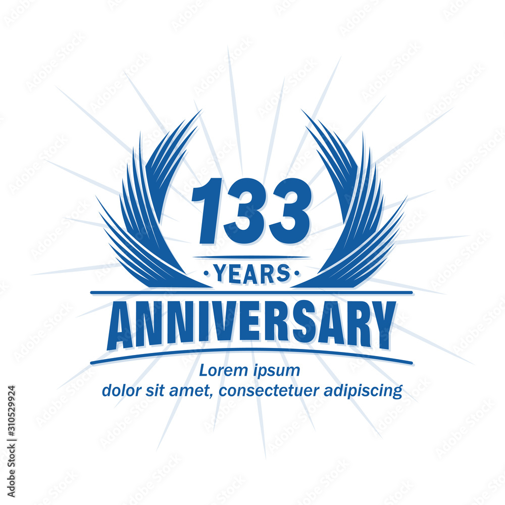 133 years logo design template. 133rd anniversary vector and illustration. 133 years logo design template. 133rd anniversary vector and illustration.