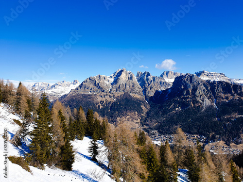 View of Dolomites mountains at the end of winter , Trentino, Italy 