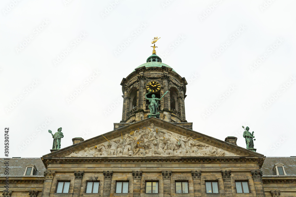 Top part of The Royal Palace in Dam Square, Amsterdam, Netherlands