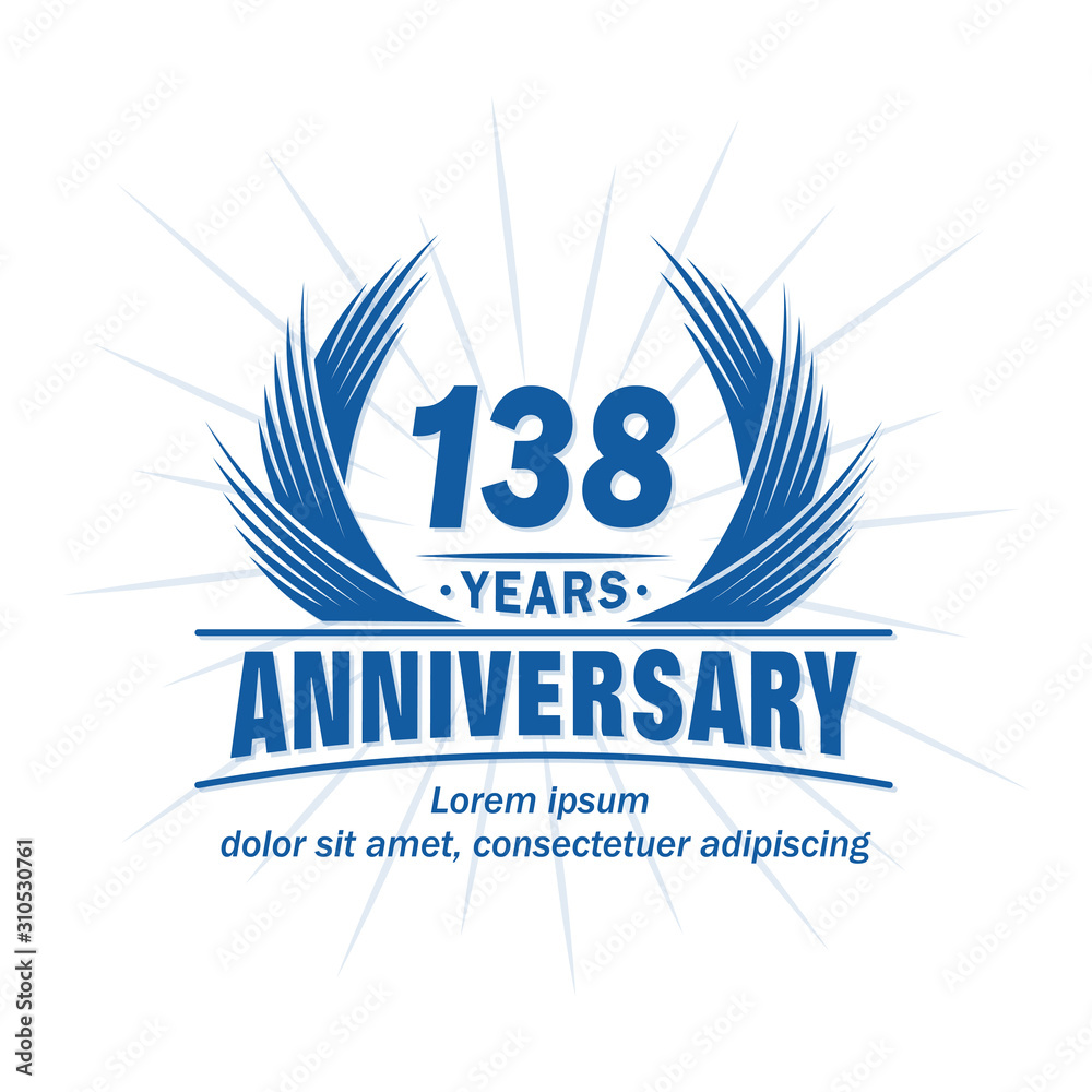 138 years logo design template. 138th anniversary vector and illustration. 138 years logo design template. 138th anniversary vector and illustration.