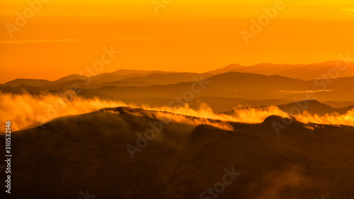 Fototapeta Naklejka Na Ścianę i Meble -  Awesone sunrise in the mountains. Bieszczady, the part of Carpathian Mountains. Poland.