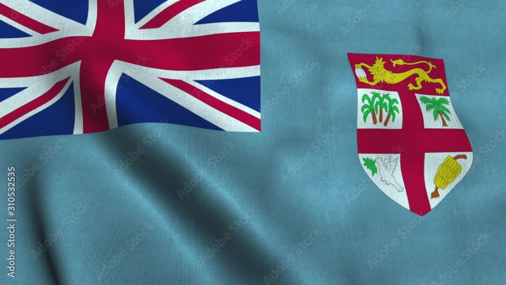 Fiji flag waving in the wind. National flag of Republic of Fiji