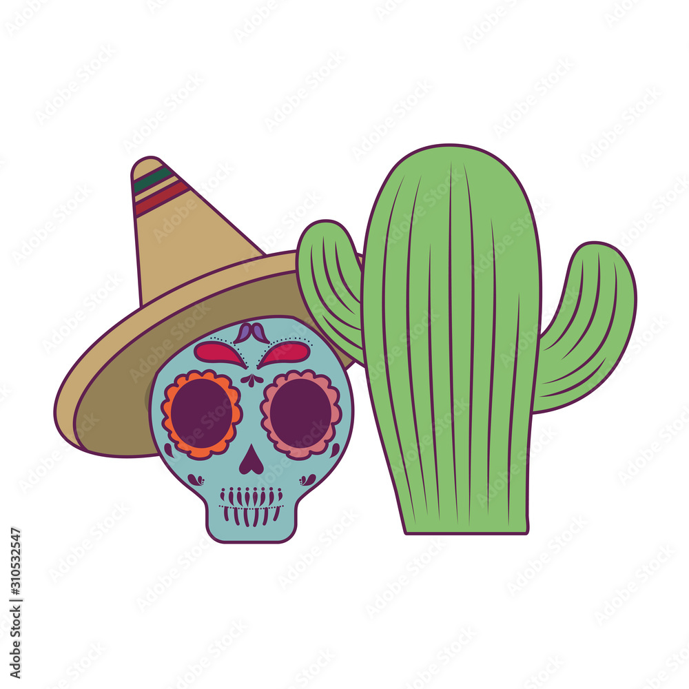 Fototapeta premium Isolated mexican cactus and skull vector design