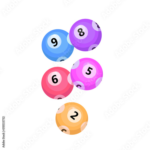 Balls with lotto bingo numbers, lottery numbered balls for keno game, icon flat style. Isolated on a white background. Vector illustration