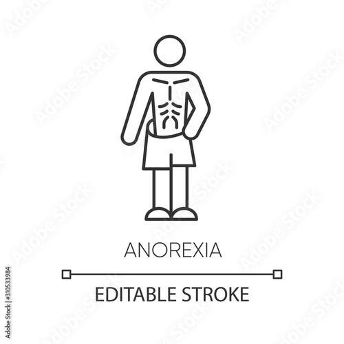 Anorexia linear icon. Eating disorder. Underweight body mass. Unhealthy weight loss. Mental health. Thin line illustration. Contour symbol. Vector isolated outline drawing. Editable stroke