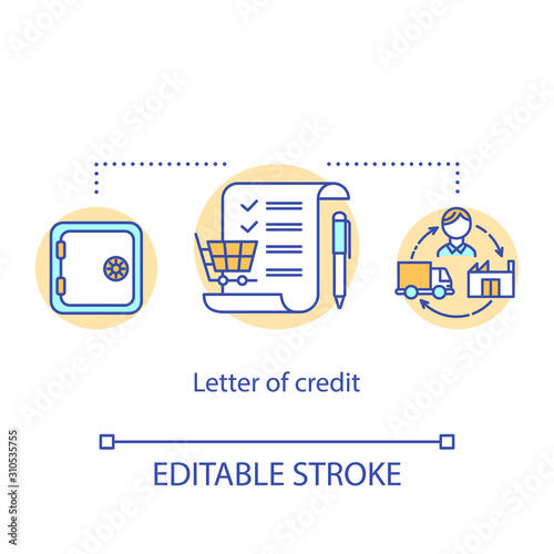 Letter of credit concept icon. Payment mechanism idea thin line illustration. International trade. Bank document. Buyer, seller protection. Vector isolated outline drawing. Editable stroke