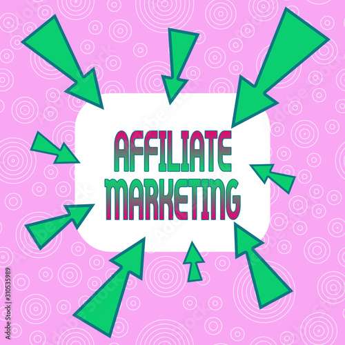 Conceptual hand writing showing Affiliate Marketing. Concept meaning compensation to thirdparty publishers to generate leads Asymmetrical uneven shaped pattern object multicolour design © Artur