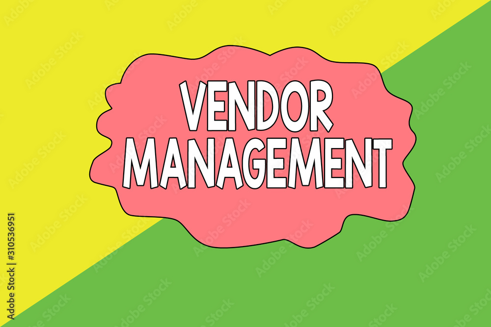 Conceptual hand writing showing Vendor Management. Concept meaning activities included in researching and sourcing vendors Geometric Background Triangles for Business Presentations
