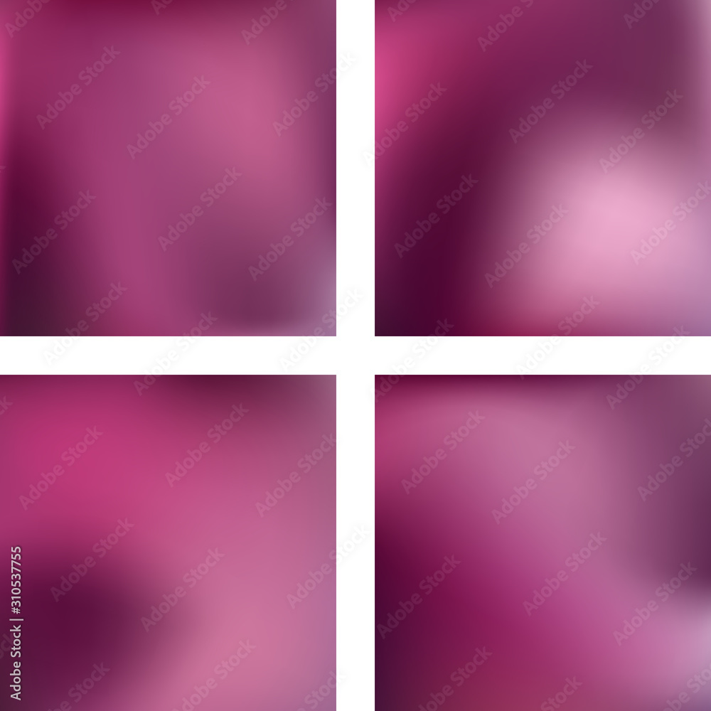 Set with purple abstract blurred backgrounds. Vector illustration. Modern geometrical backdrop. Abstract template.