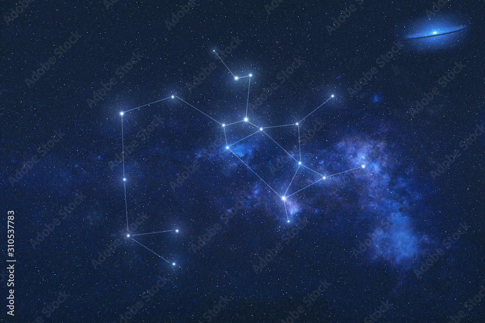 Sagittarius Constellation stars in outer space. Zodiac Sign Sagittarius constellation lines. Elements of this image were furnished by NASA