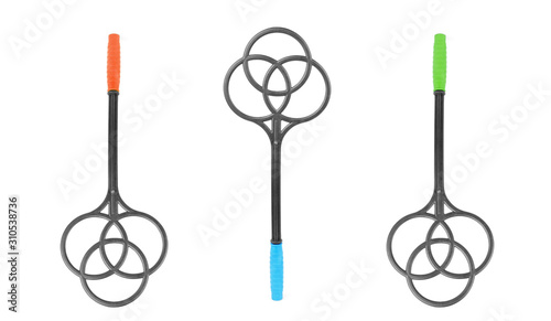 Black plastic carpet beater on a white background photo