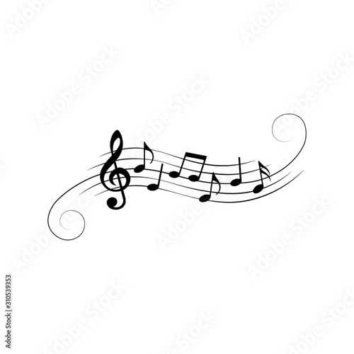 Music notes, symbols, with swirls, vector illustration.