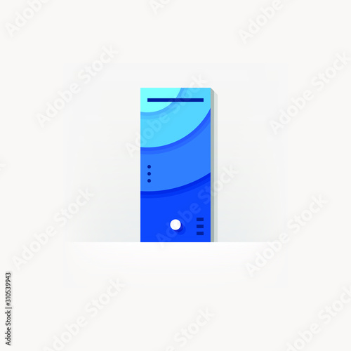 Tower case desktop computer blue colored material design vector icon / settings menu / shop product thumbnail
