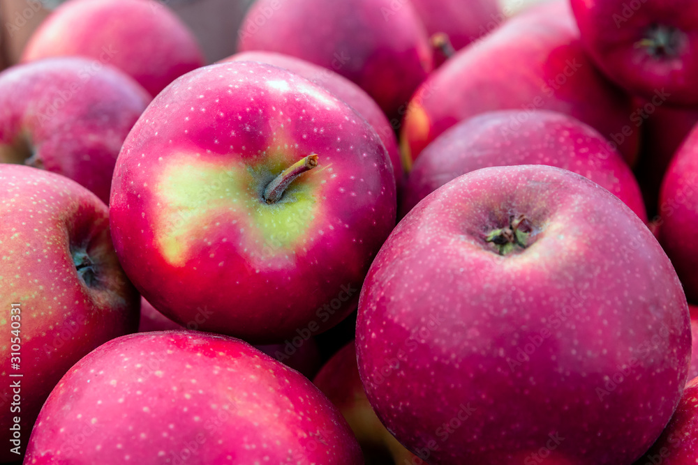 Close-up view of organic red apples in supermarket., Stock image