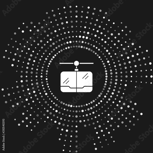 White Cable car icon isolated on grey background. Funicular sign. Abstract circle random dots. Vector Illustration