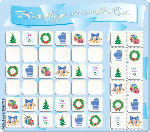 Baby Sudoku with colorful Christmas symbols