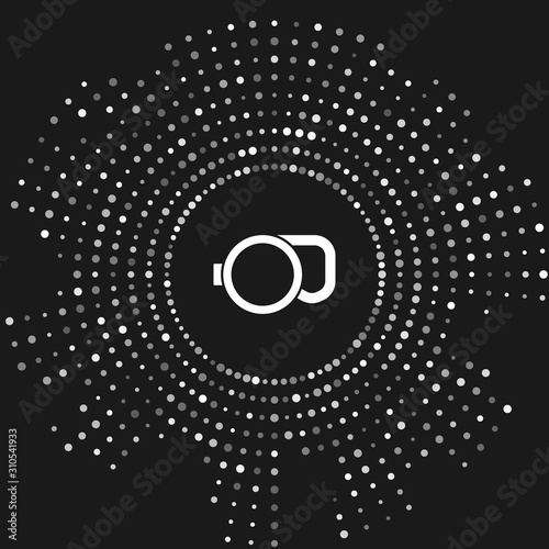 White Retractable cord leash with carabiner icon isolated on grey background. Pet dog lead. Animal accessory for outdoors walk. Abstract circle random dots. Vector Illustration