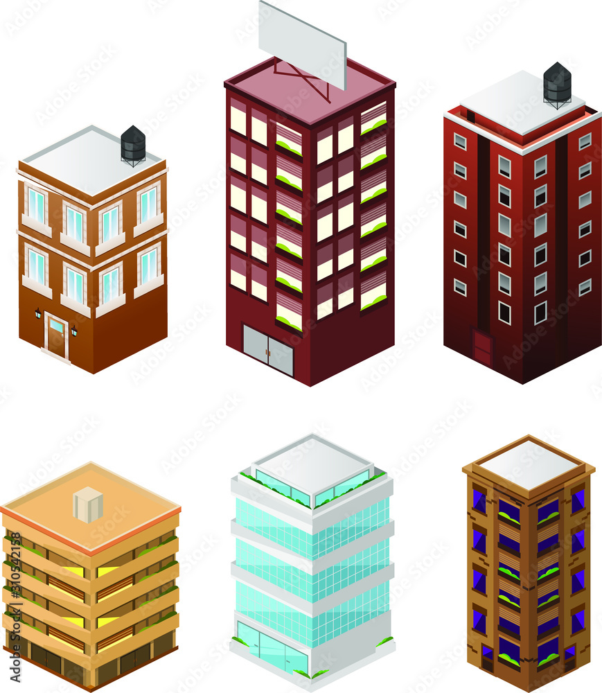 cartoon buildings set cartoon buildings set