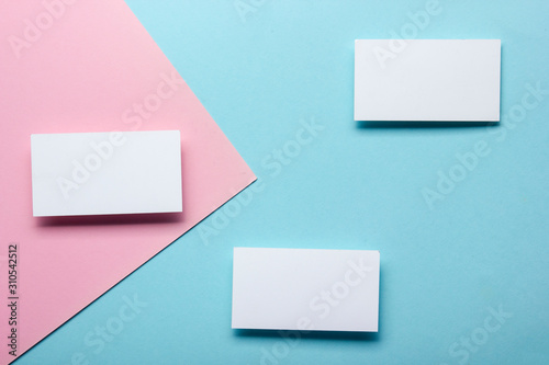Business cards blank. Mockup on color background. Flat Lay. copy space for text