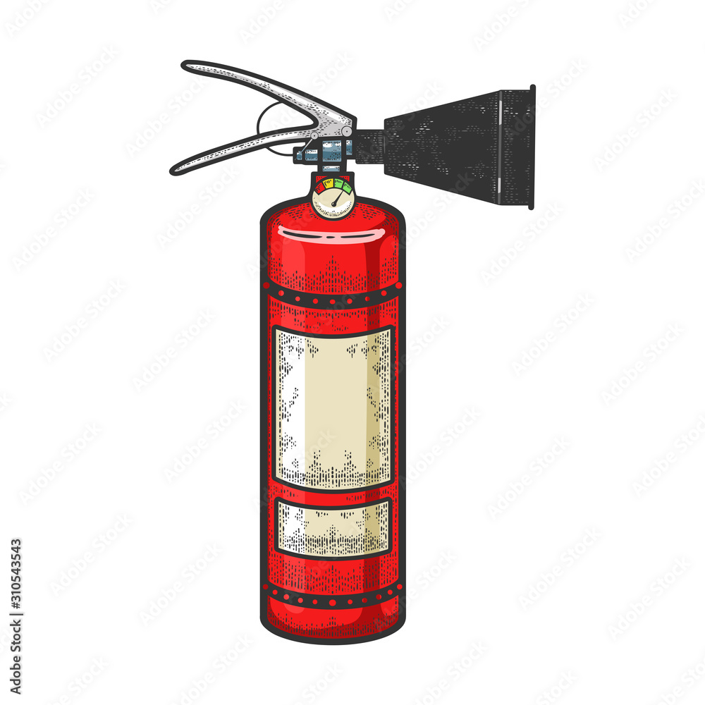 Obraz premium Fire extinguisher sketch engraving vector illustration. T-shirt apparel print design. Scratch board style imitation. Black and white hand drawn image.
