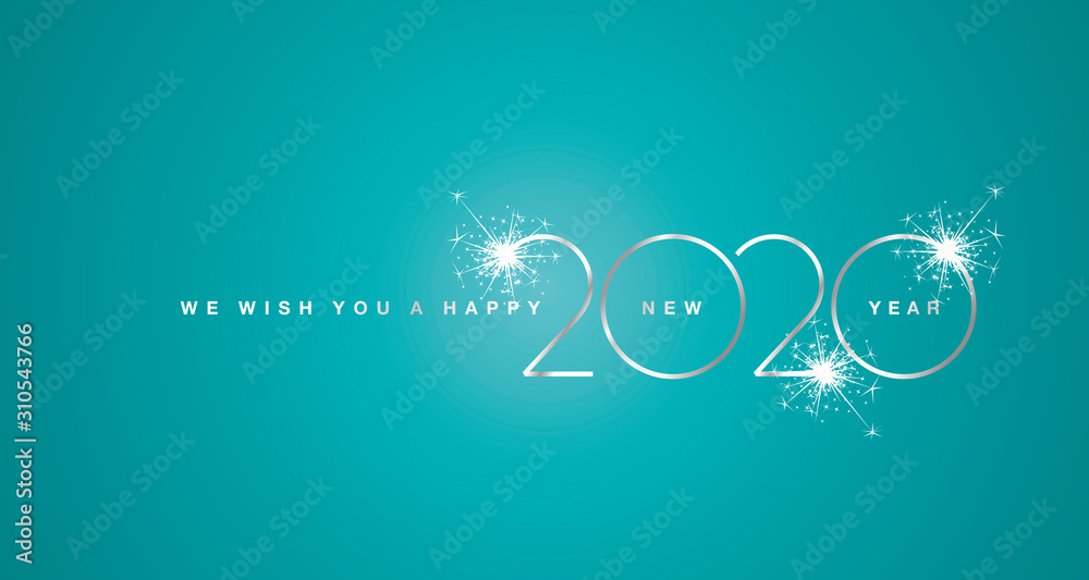 Naklejka Życzymy szczęśliwego Nowego Roku 2020 srebrny nowoczesny design lekka typografia modna morska zieleń kartka z życzeniami