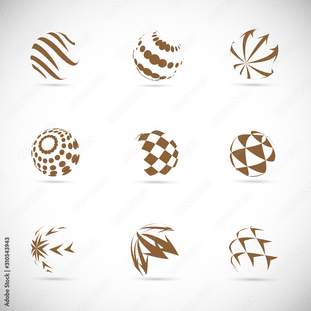 Abstract Globe Logo Set - Isolated On Gray - Vector Illustration. Abstract Globe Vector For Web Icon, Tech Logo And Element Design. 3D Icons For Earth, Global, Globe, Planet And World Logo