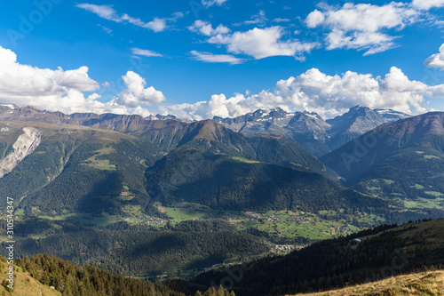 Panorama view of Swiss Alps on Bernese Oberland on a sunny summer day