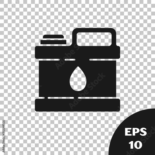 Black Plastic canister for motor machine oil icon isolated on transparent background. Oil gallon. Oil change service and repair. Vector Illustration