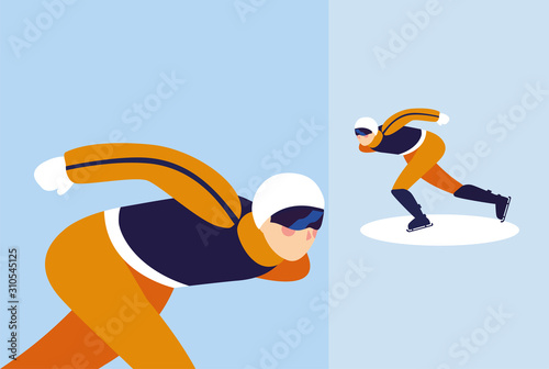 man skating in different poses, winter sport