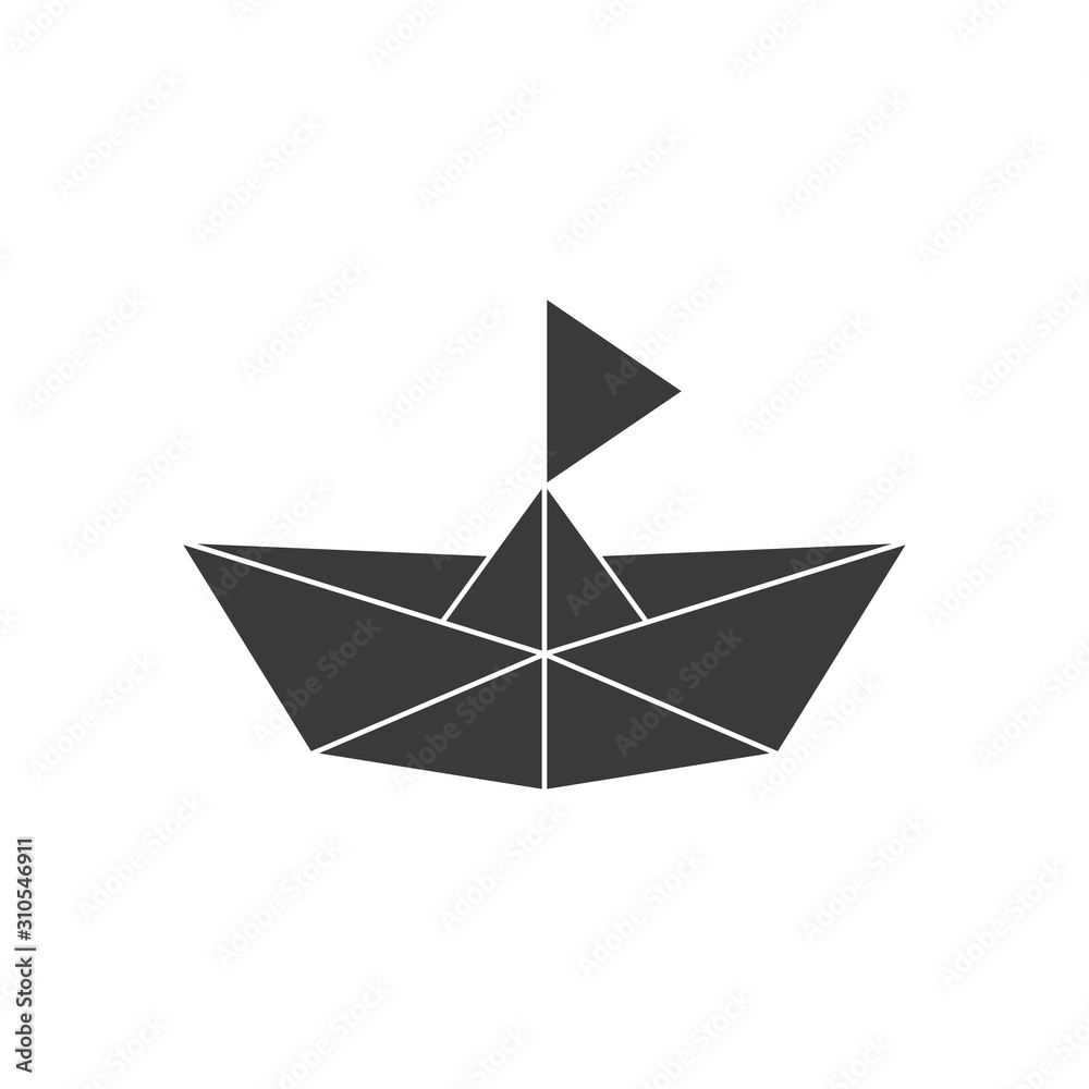 simple paper craft geometric ship boat symbol logo vector