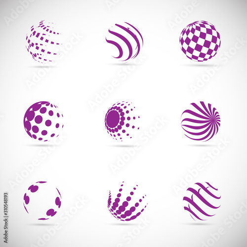 Abstract Globe Logo Set - Isolated On Gray - Vector Illustration. Abstract Globe Vector For Web Icon, Tech Logo And Element Design. 3D Icons For Earth, Global, Globe, Planet And World Logo