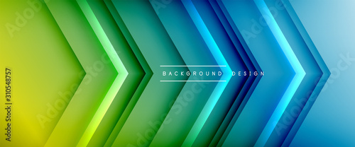 Arrow lines, technology digital template with shadows and lights on gradient background. Trendy simple fluid color gradient abstract background with dynamic straight shadow lines effect