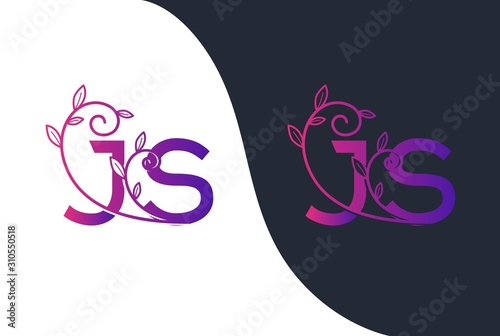 Beauty purple gradient floral initial JS icon design. Vector logo template photo