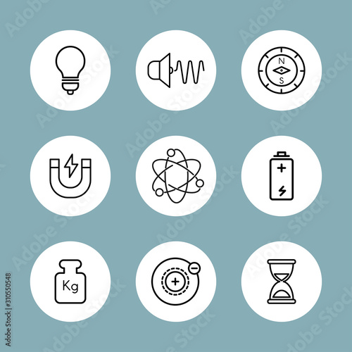 Physics icons. Linear Style. Pictogram. Isolated
