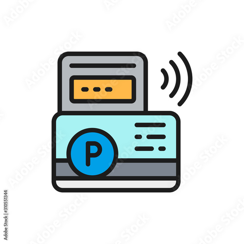 Vector parking payment, parking ticket flat color line icon.