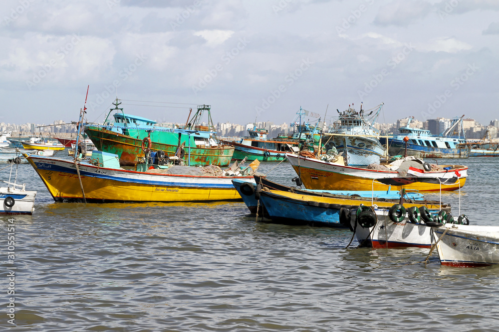 Boats at Fisherman Harbour in Alexandria Egypt