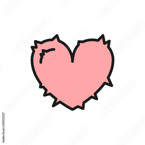 Heart attack, pain in heart flat color line icon.