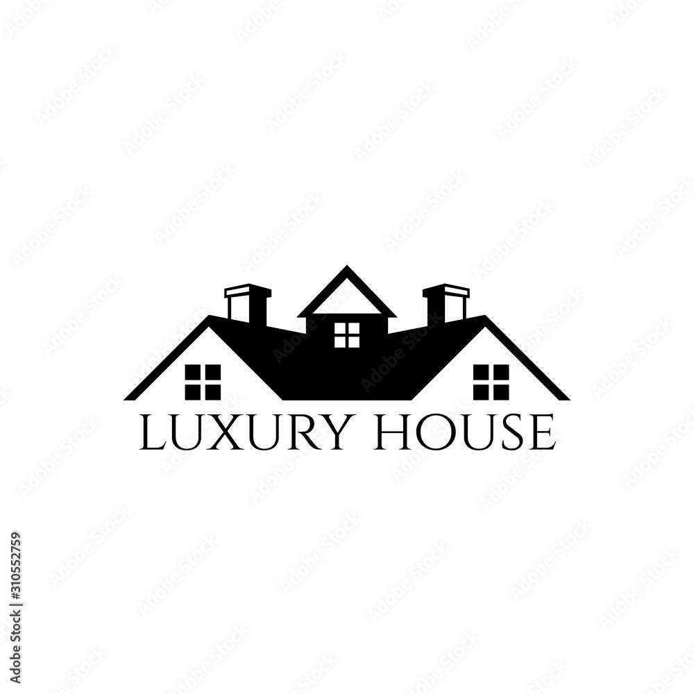 twin roof top with chimney house home real estate property sale market vector logo design