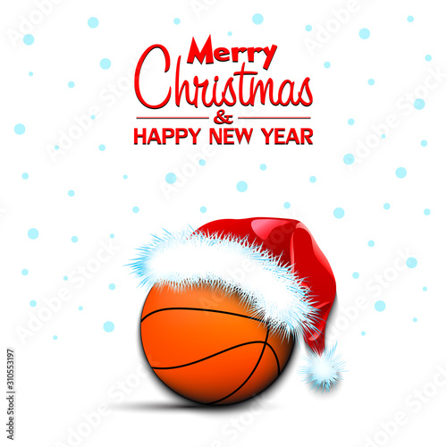 New year and basketball ball in santa hat
