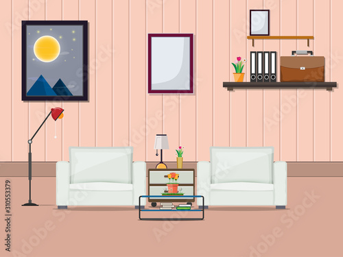 Modern living room, flat design style, Vector