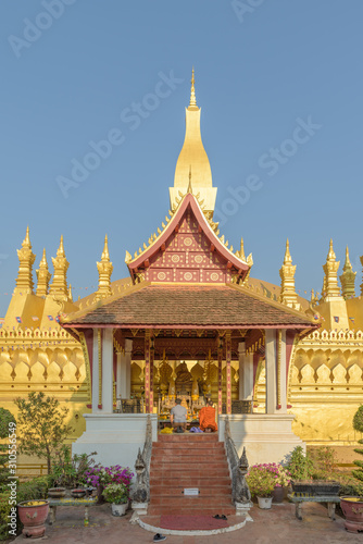 VIENTIANE. LAOS - FEBRUARY 2  2019  Wat Phra That Luang  Vientiane  Laos.