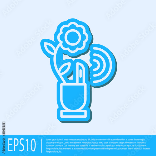 Blue line Smart farming technology - farm automation system in app icon isolated on grey background. Vector Illustration