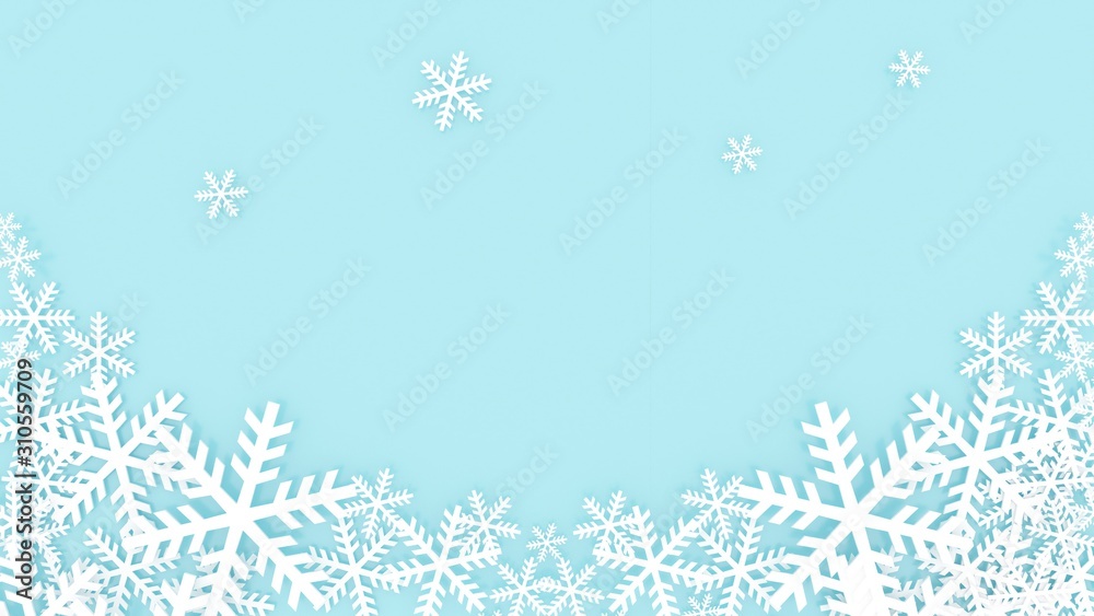 3d rendering, 3d illustrator, Ice snowflake frame. Christmas and New Year festivals,