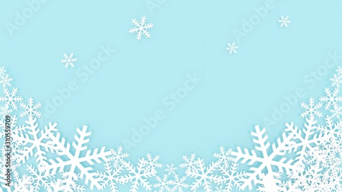 3d rendering, 3d illustrator, Ice snowflake frame. Christmas and New Year festivals,