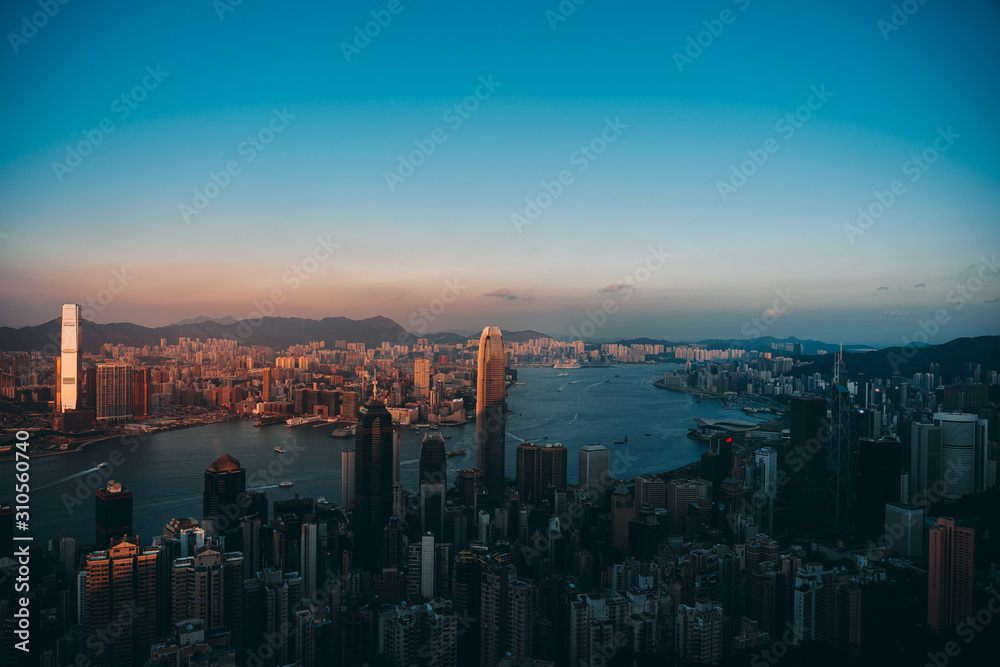 Hong Kong city skyline. View from Victoria peak