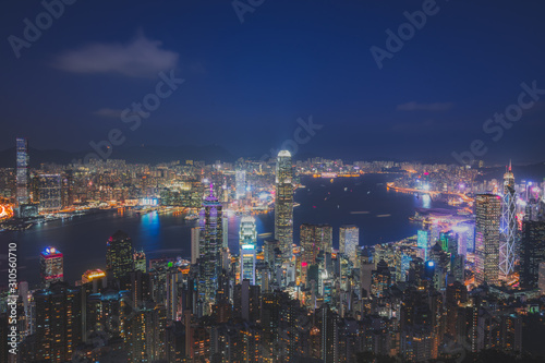Hong Kong city skyline at night. View from Victoria peak