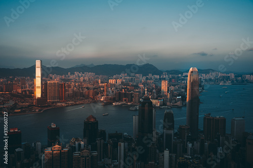 Hong Kong city skyline. View from Victoria peak