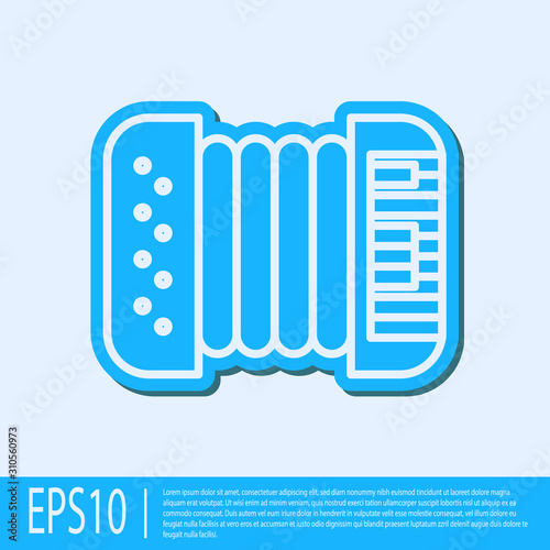 Blue line Musical instrument accordion icon isolated on grey background. Classical bayan, harmonic. Vector Illustration