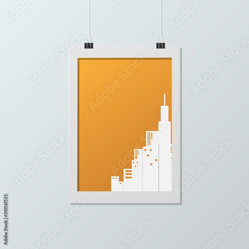 Poster paper With white paper city On a white background, vector illustration