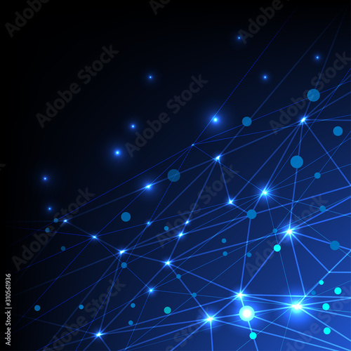 Abstract network technology design on blue background, vector illustration